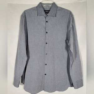 JOHN VARVATOS STAR USA PLAID SLIM FIT BLUE GRAY COTTON DRESS SHIRT